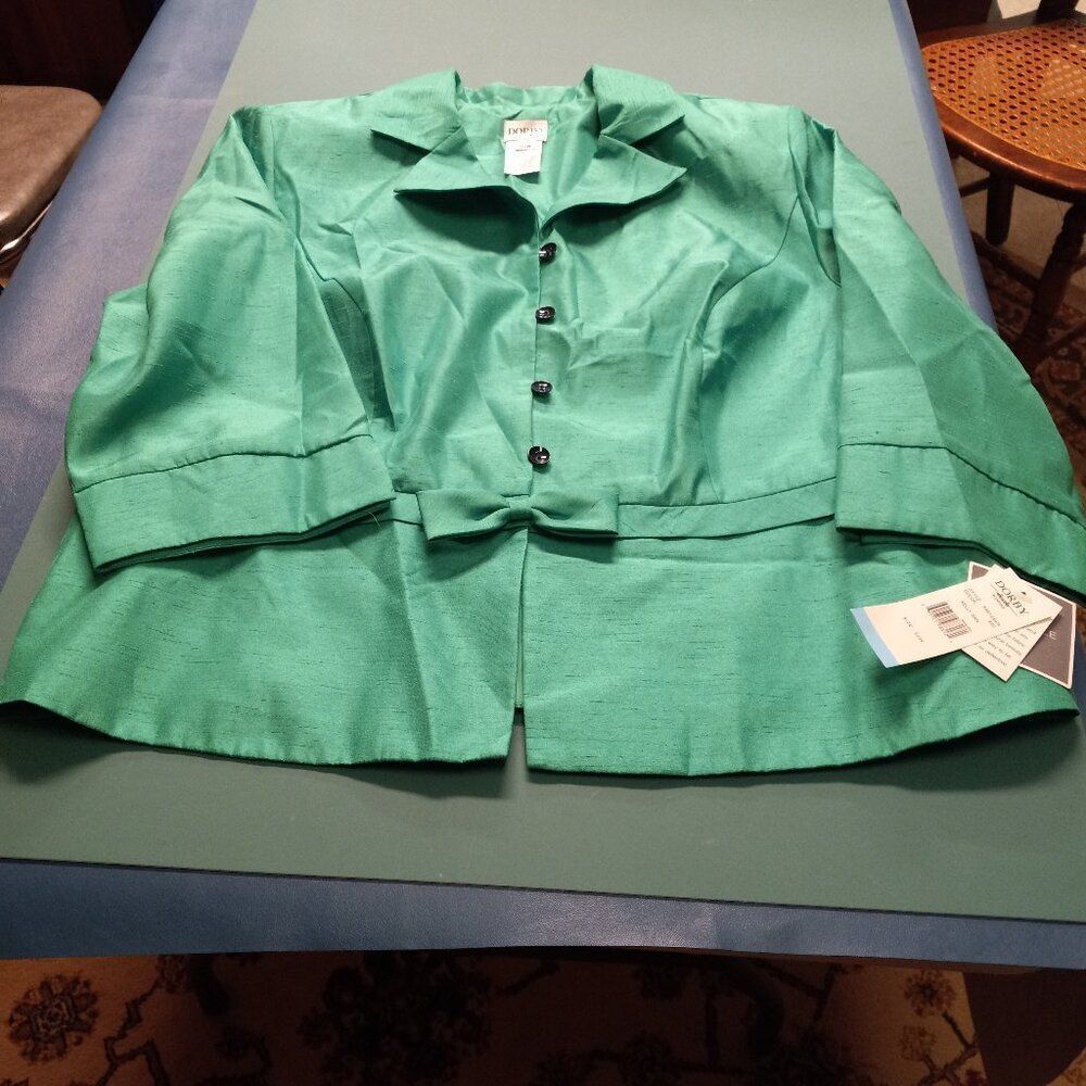 NWT Dorby Woman's 20W Kelly green Button down Long Sleeve Fancy Jacket